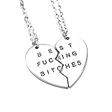 Cosplaywho Best Fucking Bitches Split Heart Pendant Necklace 2 PC