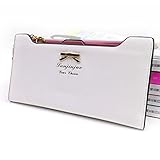 GTT Women wallet Golden Bow knot Long PU Leather Card Holders Clips Flower Hasp Buckle Open Wallets Clutch Long Purse(white)