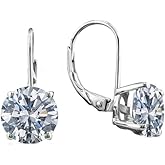 Savlano Rhodium Plated 7MM Solitaire Cubic Zirconia Leverback Round Cut Drop Earrings – Dangle Earrings for Women Comes with Savlano Gift Box