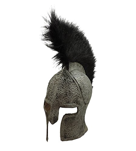 Greek Spartan Warrior Latex Costume Helmet w/ Standing Black Faux Fur Crest