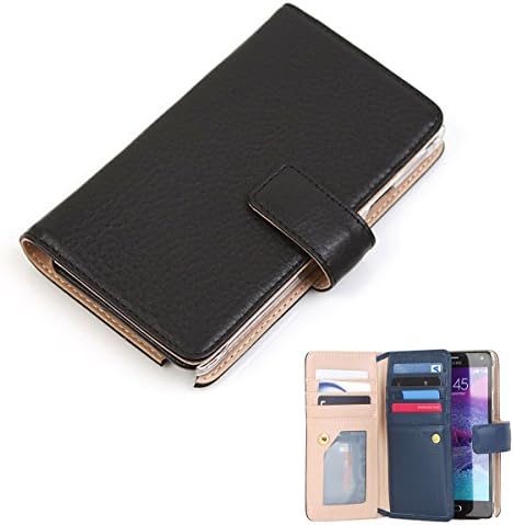 Genuine Leather Wallet Case for Samsung Galaxy Note 4 Smart View Flip Cover Case (Black)