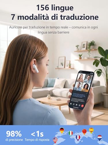 AI Headphones Simultaneous Voice Translation: 3-in-1 Bluetooth Earphones Translator LCD Touch 156 Languages – 7 EQ Asistent AI and Remote Control for Photos – In-Ear Noise Isolation for Travel Studio