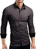 Grin&Bear Slim Fit men's wrinkle free contrast shirt dress shirt, long sleeve, dark grey-black, M, SH510