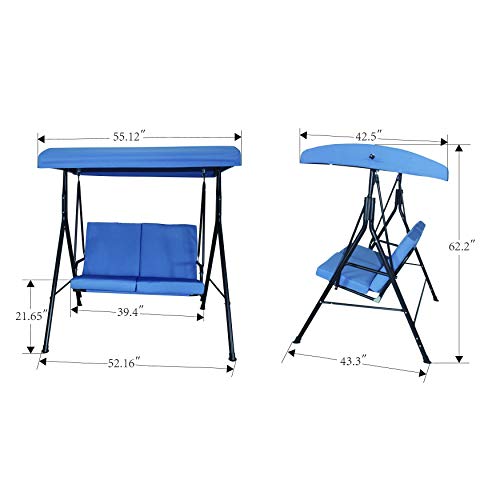 Homebeyond Patio 2 Seater Swing Top | Sunshade Hammock Cover UV Protected Waterproof Outdoor Seat for Garden Pool Porch | Swing Canopy with Stand (Blue) - SW-2B