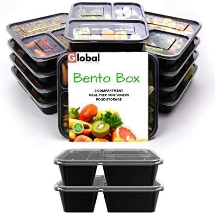 Gwmultiservi 3 Compartment Meal Prep Containers with Lids (12-Pack) 36 oz. Food Storage, Portion Control Bento Boxes | Stackable, Reusable, BPA Free | Microwave, Dishwasher, Freezer Safe