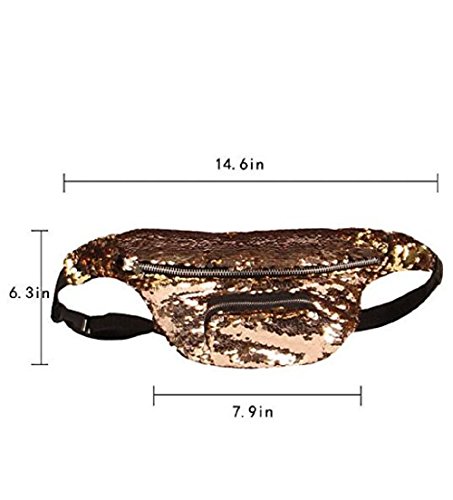 YuKing Unisex Mermaid Sequins Fanny Waist Pack Double Color Beach Waist Bag Casual Sport Outdoor Travel Crossbody Bags (Champagne/Gold)