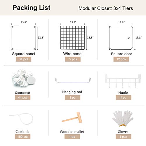 GEORGE&DANIS Portable Closet Wardrobe Dresser Armoire Plastic Storage Cube Organizer for Kids Teenagers, White, 14 inches Depth, 3x4 Tiers