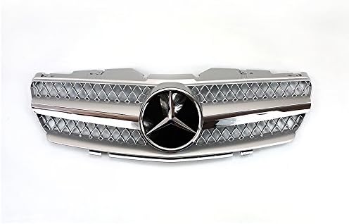 Mercedes Benz R230 SL500 SL600 SL55 Grill Grille, Chrome 1 Fin Style AMG CH Mesh, Compatable with Mercedes Benz 2003-06