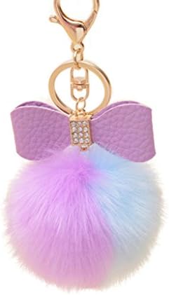 Little rock Two Color Faux Fur Ball Pom Pom Bowknot Charm Car Keychain Handbag Pendant Charm