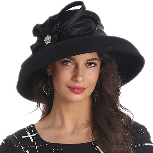 Women Black Wool Felt Dress Party Hats 