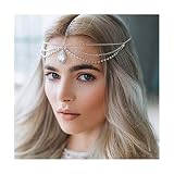 A&C Handmade Rhinestones Bridal Wedding Headband and Headpiece Jewelry for Women, Fashion Hot Sale Flower Hairband Hair Chain for Girls. (Silver)