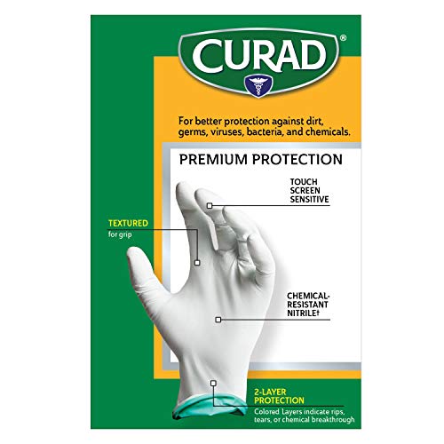 image for CURAD Germ Shield Nitrile Exam Gloves, Disposable Gloves are Tear Resi