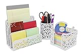 EasyPAG Carved Hollow Flower Pattern 3 in 1 Desk Organizer Set - Letter Sorter, Pencil Holder and Stick Note Holder,White