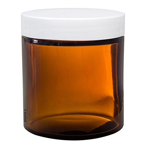 Amber Thick Glass Straight Sided Jar with White Smooth Lids - 4 oz / 120 ml (3 pack) + Spatulas and Labels