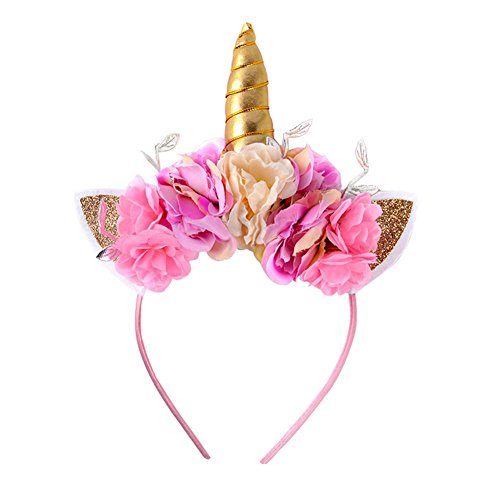 CREATEASY Unicorn Horn Headband Rose Flower Headband Unicorn Party Unicorn Photo Props Cosplay Costume Headwear