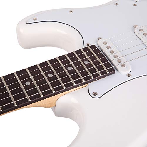 Z ZTDM Full Size 39" Rosewood Fingerboard Electric Guitar with Gigbag Strap Amp Wire Tremolo Arm Cord for Adult Student Beginner White