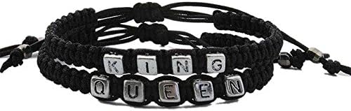 KING and QUEEN Couples Bracelets Lots Colores Option Knitting Bracelet Size Adjustable(Pack of 2)