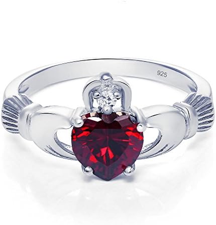 Sterling Silver Claddagh Promise Ring For Her with Simulated Garnet And Cubic Zirconia, 8mm (11)