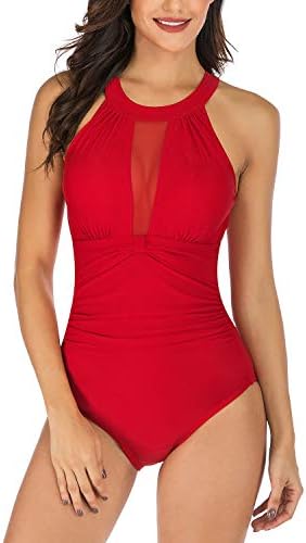 Women's Neckholder One Piece Swimsuit High Neck Swimwear - Bathsuit with preshaped Soft Cups