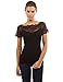 PattyBoutik Women Scalloped Lace Inset V Neck Top (Black Small)
