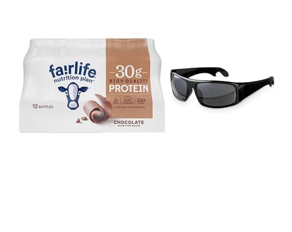 FAIRLIFE CHOCOLATE PROTEIN SHAKE– READY-TO-DRINK NUTRITION SHAKE FOR WORKOUT RECOVERY OR MEAL REPLACEMENT (30G – 11.5 FL OZ, PACK OF 12) + 1 PAIR OF SPORTY SUNGLASSES CAN OPENER (PACKAGING MAY VARY)