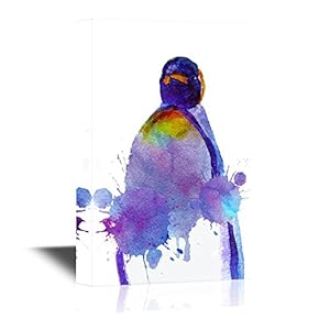 Canvas Wall Art - Penguin with Watercolor Splash - Gallery Wrap Modern Home Art | Ready to Hang - 12x18 inches