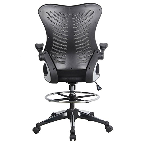Homevol Ergonomic Swivel Drafting Chair, Height Adjustable Breathable Mesh Back with Steel Footring, Flip-up Padded Armrest Wheel Fabric Lumbar Support Seat - Thumbnail 3
