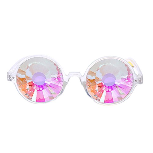 Hometom Kaleidoscope Glasses Rainbow Lens Prism Diffraction Colorful Sunglasses (Clear)