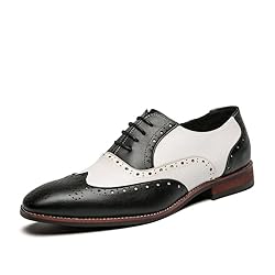 HuitJours Men Black White Brogues Wingtip Dress