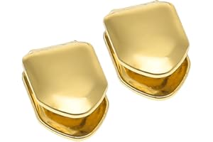 UUYYEO 2 Pcs Single Fangs Plated Gold Hip Hop Top Tooth Single Grill Cap for Teeth Party Accessories Teeth Grills