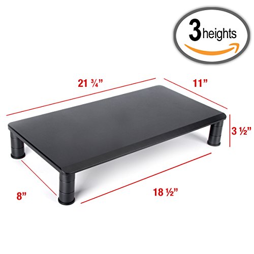 Adjustable Wood and Plastic Monitor Stand Riser; Adjusts to 3 Heights, 21.75" x 11" for LCD Flat Screen TV, Fax, Printer, Video Game, Xbox, PS4. Desk Stand Reduces Neck Strain; Ergonomic Workstation - Thumbnail 2