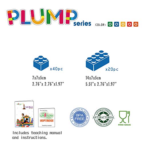 UNiPLAY Jumbo Soft Building Blocks - Plump Series (60pcs), Educational and Creative Toys, Food Grade Material(Antibacterial), Non-Toxic, BPA Free, 100%Safe for Kids, Toddlers, Baby, Preschoolers
