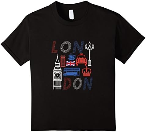 Kids LONDON UK T-shirt | Taxi Crown Big Ben UK Flag Phone Booth 10 Black