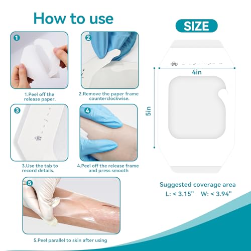 Dimora Transparent Film Dressing 50 Packs, Waterproof Adhesive Clear Bandages 4 in x 5 in, Wound Cover for IV Shield, Tattoo Aftercare Bandage,Clear Bandage Tape for Wound Care
