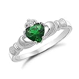 Kriskate & Co. Irish Claddagh Ring .925 Sterling Silver with Simulated Emerald Heart Promise Ring