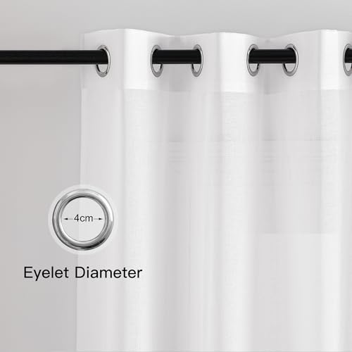 PONY DANCE White Curtains, Living Room, 245 cm High Curtain, Transparent Curtains, Linen Look Voile Curtain, White Curtains, Eyelet Curtain, Translucent, 245 x 140 cm, Set of 2