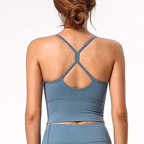 Emimarol Women's Workout Shirts Racerback Yoga Sport Pads Bras Fitness Active Tank Tops Blue