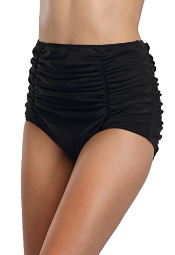 FanShou Women Retro Tummy Control High Waisted Bikini Tankini Bottom Swim Brief (X-Large, Black)