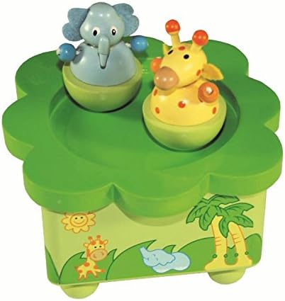 AMMON Adorable Children's Music Box with Dancing Giraffe and Elephant Figurines - Plays Lullaby by Brahms