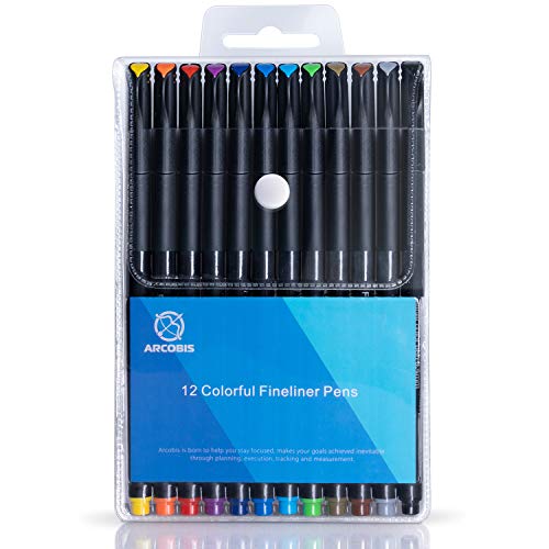 Journal Planner Pens, Arcobis 12 Fineliner Color Pens Fine Point Marker Pens Fine Line Drawing Writing Pen for Journal Planner Note Calendar Coloring Office School Supplies Art Projects