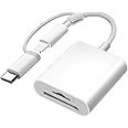 SD Card Reader for iPhone iPad, Dual Lightning & USB-C Connector Memory SD Card Adapter, Support SD/MicroSD Cards, High-Speed Digital Trail Camera to iPhone Viewer, Plug and Play - White