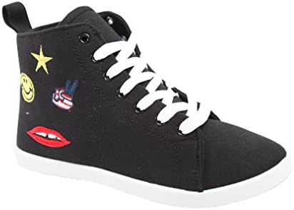 Shoe Vibe Kim Womens Casual High Top Canvas Lace Up Sneaker With Patches
