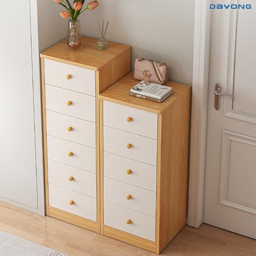 DAYONG 5 Chest of Drawers, Bedroom Dresser, Living Room Storage, Modern Bedside Table, Wooden Vertical Drawers for Hallway Sofas, Oak and White (styleA-40 * 32 * 79CM)