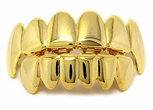 Big Dawgs Bling14K GP Gold Hip Hop Player Vampire Fangs Top & Bottom Grillz Set