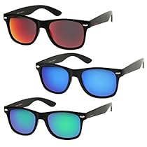 zeroUV - Matte Finish Reflective Color Mirror Lens Large Square Horn Rimmed Sunglasses 55mm (3 Pack | Red + Blue + Gree)