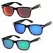 zeroUV - Classic Colored Mirror Lens Square Horn Rimmed Sunglasses for Men Women (3 Pack | Red + Blue + Green)