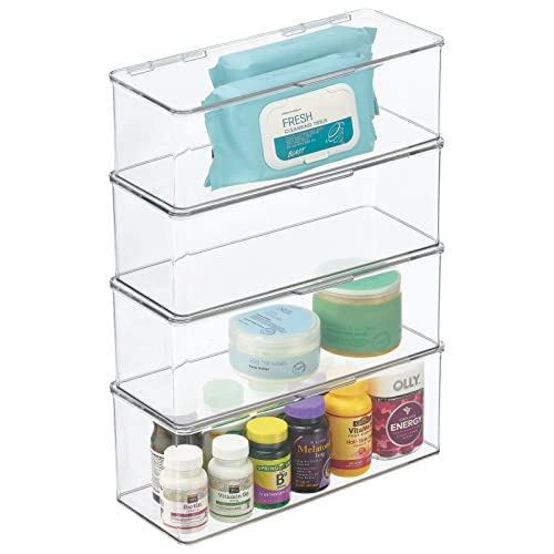 mDesign Plastic Bathroom Storage Organizer Box Container with Hinged