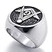 KONOV Embossed Stamped Freemason Masonic Stainless Steel Black Enamel Mens Ring, Size 10