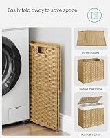 SONGMICS 160 L Laundry Basket with Lid 3-Compartment Rattan Natural LCB365N01 view 10