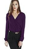 Urban CoCo Womens V Neck Ruffled Shoulder Solid Chiffon Blouse (X-Large, Purple)